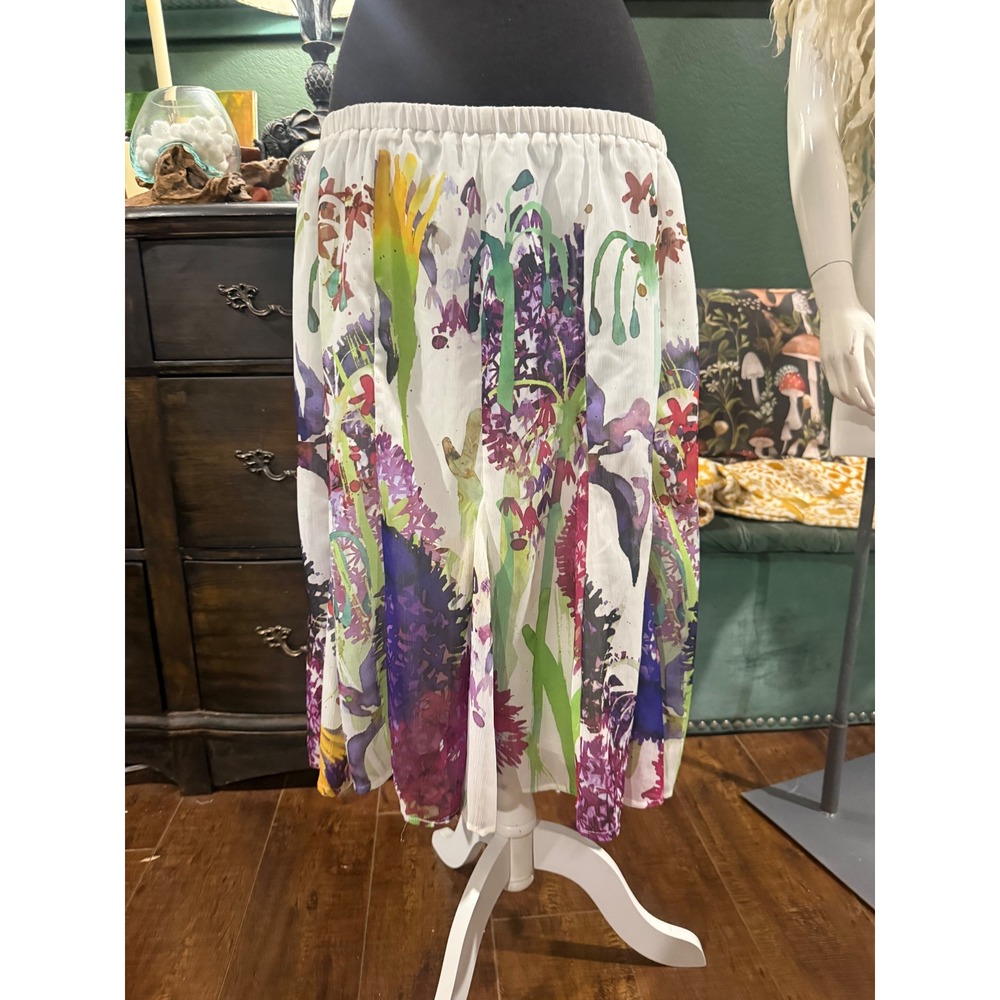 Lane Bryant Floral Watercolor Pleated Midi‎ Skirt White Purple Green Size 14/16